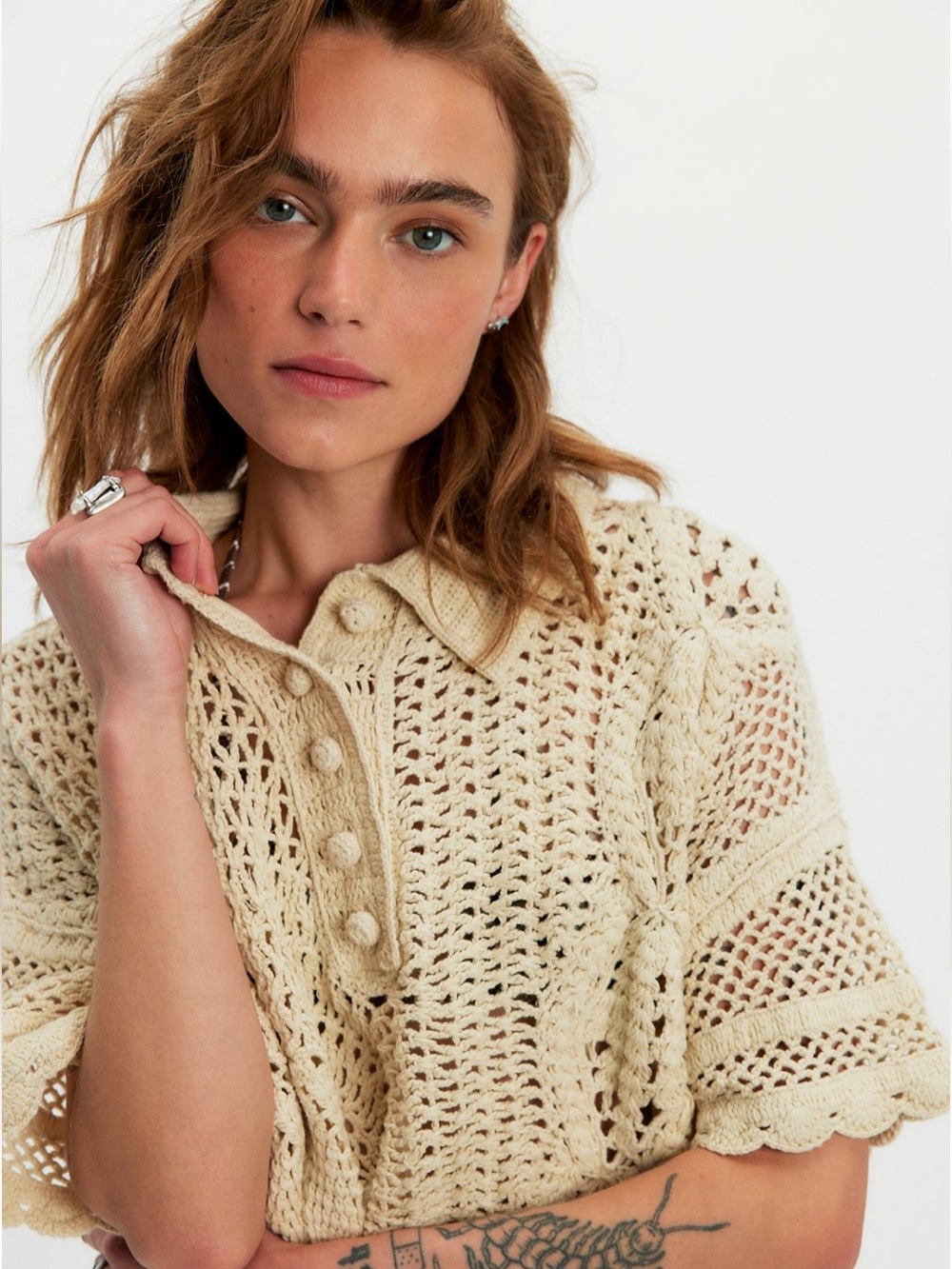 We the Free Dahlia Crotchet Polo